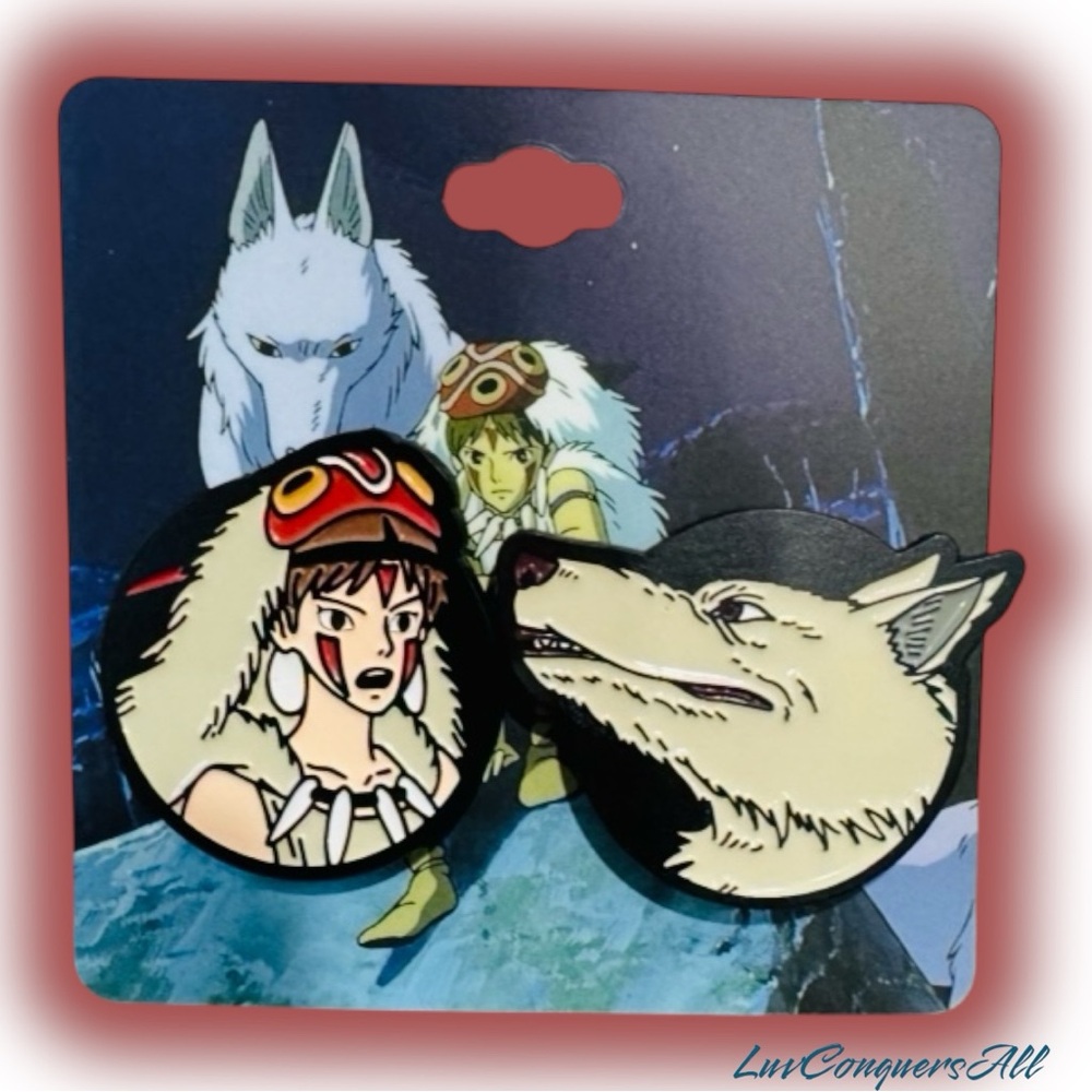 Studio Ghibli Princess Mononoke San & Wolf Enamel Pin Set